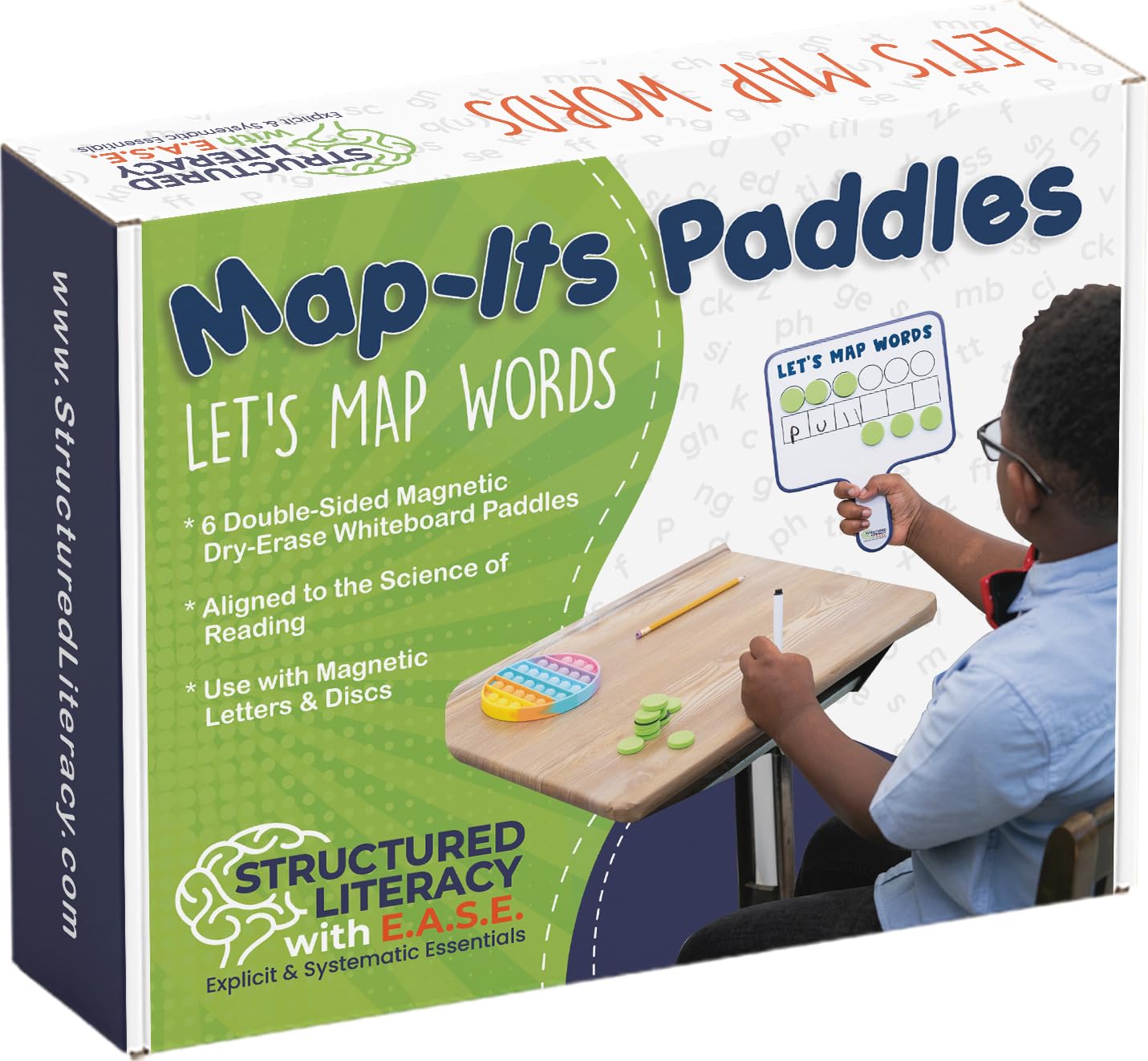 Word Mapping Paddles for Phoneme Grapheme Mapping | Orthographic Mapping & Science of Reading Manipulatives | 6 Double-Sided Magnetic Whiteboard Paddles w/ 36 Magnetic Discs