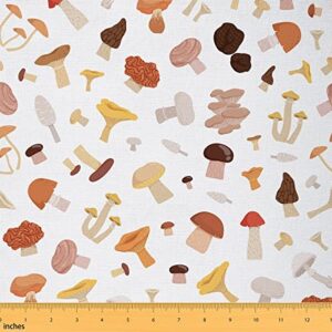 mushroom fabric by the yard, kawaii cartoon themed decorative fabric, farmhouse botanical upholstery fabric, natural wild plants waterproof fabric for quilting sewing, 1 yard, colorful