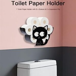 Cute Cat Toilet Paper Holder, Cute Farmhouse Wall-Mount Toilet Paper Rack for 8 Rolls, Metal Wall Art Bathroom Decorative