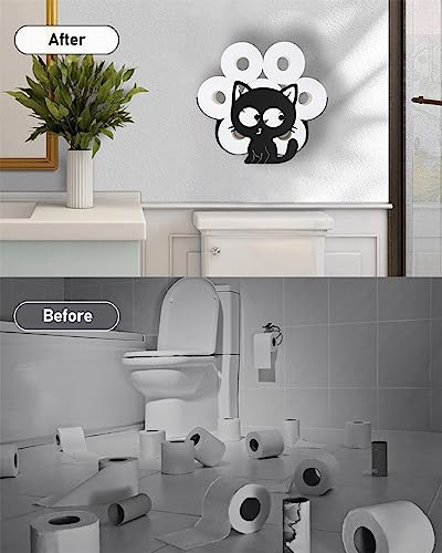 Cute Cat Toilet Paper Holder, Cute Farmhouse Wall-Mount Toilet Paper Rack for 8 Rolls, Metal Wall Art Bathroom Decorative