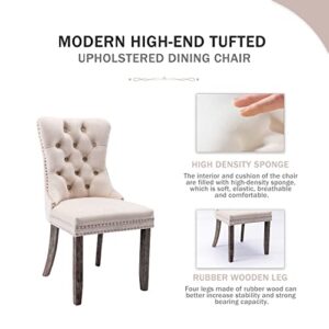 Kiztir Velvet Dining Chairs Set of 6, Upholstered Dining Room Chairs with Ring Pull Trim and Button Back, Luxury Tufted Dining Chairs for Living Room, Bedroom, Kitchen (Beige)