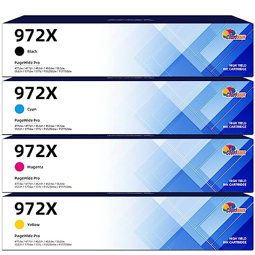 Clorisun 972X 972 Compatible Ink Cartridge for HP 972X 972 972A PageWide Pro 477DW 577DW 377DW 452DW 477DN 452DN 552DW Printer(Black Cyan Magenta Yellow 4-Pack)