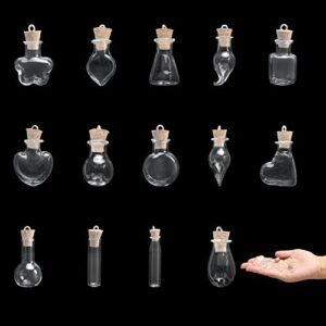 wowagoga 200 pieces small mini glass bottle,tiny wishing bottles empty refillable wishing bottles -drifting bottles with cork stoppers for diy craft bead containers (random styles)