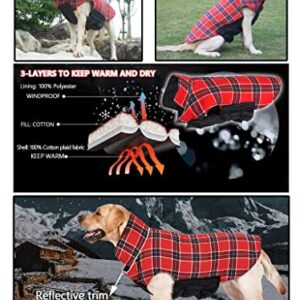 Sychien Dog Plaid Winter Reflective Large Coat,Windproof Waterproof Cold Weather Thunder Anxiety Calming Jacket,Coats for Boy Girl Puppy Dogs,Christmas Red XL