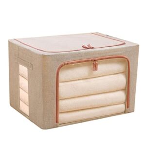 clothes storage bag large capacity closet organizers foldable storage containers with reinforced handle steel frame for blanket comforter, bedding, foldable with sturdy zipper clear window beige 66l