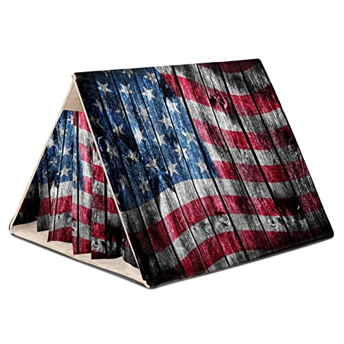 Y-DSIWX Guinea Pig Hideout House Bed, Retro Wooden USA Flag Rabbit Cave, Squirrel Chinchilla Hamster Hedgehog Nest Cage