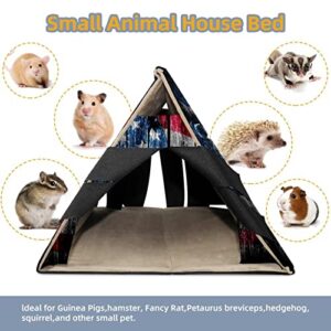 Y-DSIWX Guinea Pig Hideout House Bed, Retro Wooden USA Flag Rabbit Cave, Squirrel Chinchilla Hamster Hedgehog Nest Cage