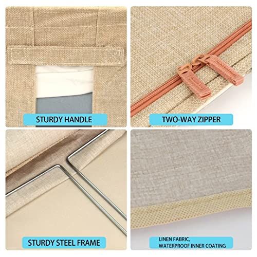 Tasmegol Stackable Steel Frame Clothes Storage Bins Box Foldable closet organizers bags linen cloth clothing containers for sweater bedding blanket (Beige 2 Pack 66L)