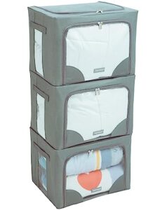 tasmegol foldable clothes storage box stackable clear window closet containers organizer bins oxford cloth steel frame clothing bags for sweater bedding blanket