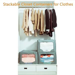 Tasmegol Foldable Clothes Storage Box Stackable Clear Window Closet Containers Organizer Bins Oxford Cloth Steel Frame Clothing Bags for Sweater Bedding Blanket