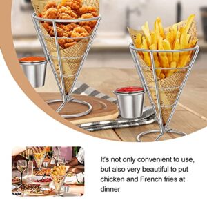 CNQLIS 4Pcs French Fry Holder French Cone French Fries Basket with Sauce Cup Metal Wire French Fry Holder for Food Ice Cream Holder/Buffet Dinner/Home Parties