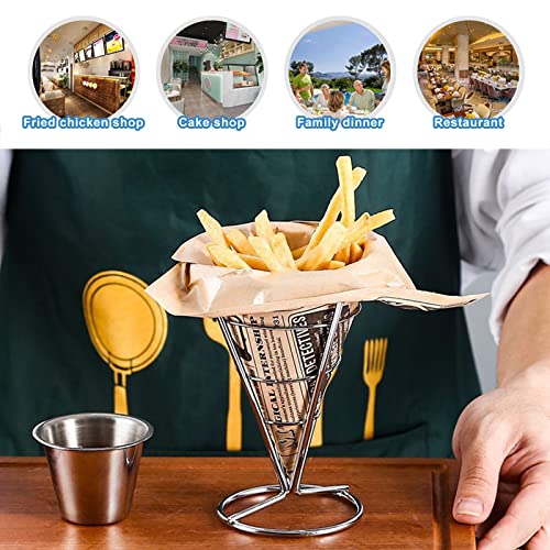 CNQLIS 4Pcs French Fry Holder French Cone French Fries Basket with Sauce Cup Metal Wire French Fry Holder for Food Ice Cream Holder/Buffet Dinner/Home Parties