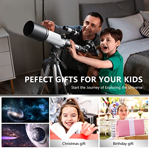 GEREFEREN Telescope for Astronomy Beginners (16X-120X), 70mm Aperture Fully Multi-Coated Refractor Telescopes for Adults & Kids with AZ Mount Tripod Phone Adapter & Carrying Bag