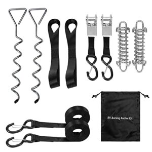 rv/camper awning tie down anchor kit with ratchet tie down strap and buffer tension spring