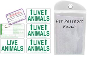live animal label set of 5 stickers w/ pet passport pouch clear