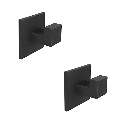 LBSYSLB Towel Hook,2 Pack Black Coat Hooks,Clothes Robe Hooks Hanger,Wall Mounted Adhesive Hooks for Bathroom Kitchen Garage Hotel