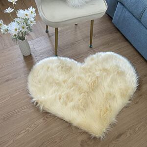 Wolf Prospect Thick Soft Fluffy Heart Shaped Rug, Faux Sheepskin Fur Rug, 2.3X3 Feet Shaggy Area Rugs for Bedroom, Living Room, Sofa, Floor Mat (Light Yellow)