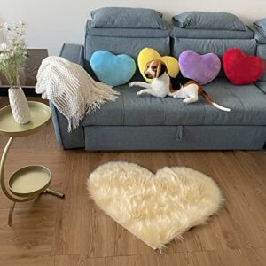 Wolf Prospect Thick Soft Fluffy Heart Shaped Rug, Faux Sheepskin Fur Rug, 2.3X3 Feet Shaggy Area Rugs for Bedroom, Living Room, Sofa, Floor Mat (Light Yellow)