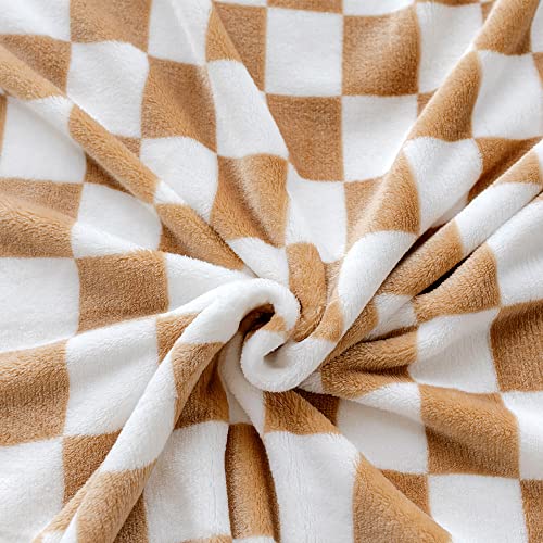 LIPOR Throw Blankets Flannel Blanket Checkerboard Grid Pattern Ultra Soft Fuzzy Checkered Throw Blankets Warm Home Decorative Luxury Blanket for Bed Couch Sofa All Seasons (Khaki, 51"x60")