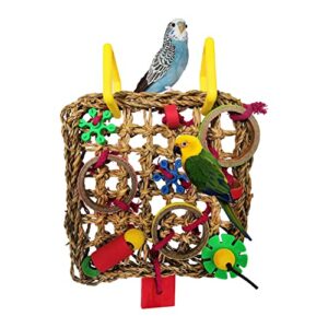 acsist bird toys parrot toys birds foraging toys edible seagrass woven climbing hammock mat with colorful bird chew toys for lovebirds finch small medium parakeets