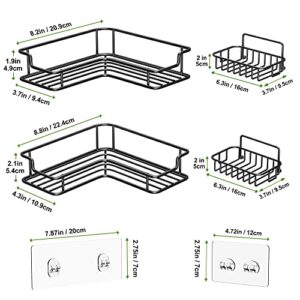 Vetacsion 2 Pack Self Adhesive Stainless Steel Corner Shower Caddy with 2 Soap Dish Holder,9 Adhesive Tapes,2 Movable Hooks,Matt Black