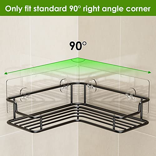 Vetacsion 2 Pack Self Adhesive Stainless Steel Corner Shower Caddy with 2 Soap Dish Holder,9 Adhesive Tapes,2 Movable Hooks,Matt Black