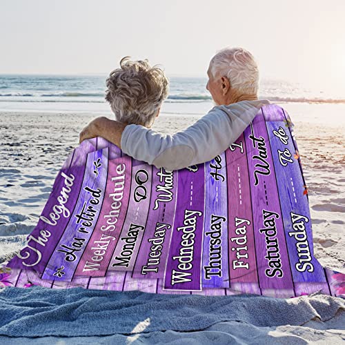 YRAQLVU Happy Retirement Gifts for Women Flannel Throw Blanket to Grandma Mom Warm Travel Blanket for Couch Lightweight Blankets 60"x 50"