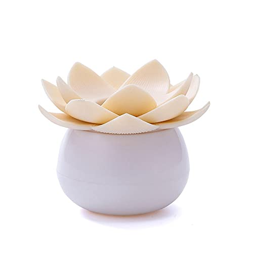 Creative Lotus Cotton Swab Holder Q-Tips Toothpicks Holder Home Decoration Cotton Bud Storage Box Organizer(Small,Beige)