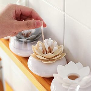 Creative Lotus Cotton Swab Holder Q-Tips Toothpicks Holder Home Decoration Cotton Bud Storage Box Organizer(Small,Beige)