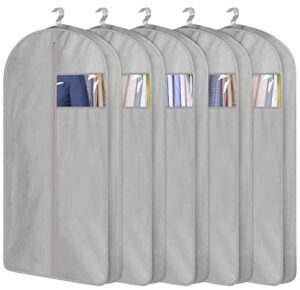 aooda 43" garment bags for hanging clothes, gusseted suit bags for closet storage mens clothes cover with handles for coat, jackets, shirts (5 packs)