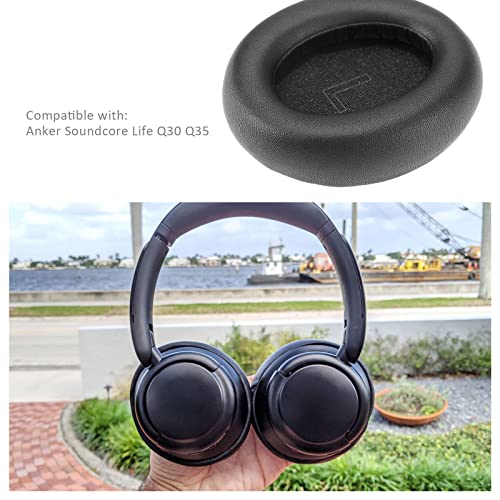 1 Pair Earphones Pads Replacement Compatible with Anker Soundcore Life Q30 Q35 Protein Leather Foam Ear Cushion Soft Earphones Cover Pads Black