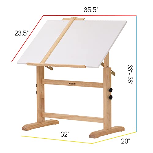 MEEDEN Drafting Table, Art Drawing Desk with Adjustable Height, Large Surface Tilting Table, Artist Table, Wood Drafting Desk for Adults, Hobby Table, Art Desk for Writing, Reading