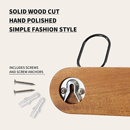 DRKUN Wood Coat Hook Wall Mounted Hooks for Hanging Clothes Rack with 8 Hooks, Double Round Hooks Black Stainless Steel Hanger for hat Towel Bedroom Bathroom