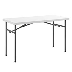living and more 4ft straight folding utility table, white, indoor & outdoor, portable desk, camping, tailgating, & crafting table