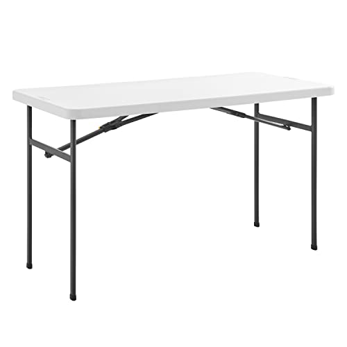 Living and More 4ft Straight Folding Utility Table, White, Indoor & Outdoor, Portable Desk, Camping, Tailgating, & Crafting Table