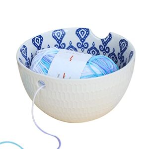 ceramic yarn bowl large knitting bowl, 6.1 x 3.7 inches, handmade yarn holder for crocheting, ball of yarn for tangle-free, holder for crochet, portable decorative knitting bowl