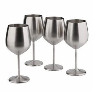 arora stainless steel wine glass 18oz - set of 4 matte silver - 3.6" d x 8.3" h, large (851005)