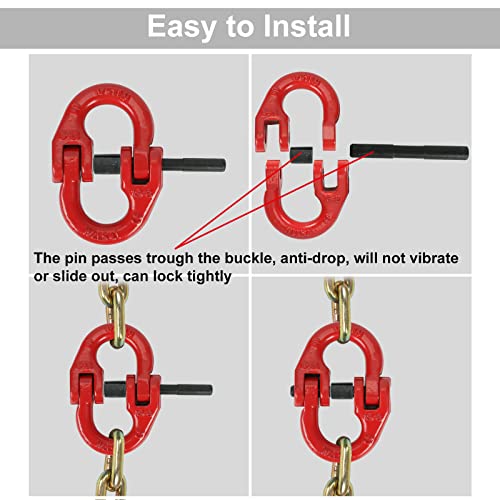 KAFLLA Hammerlock Coupling Link Tow Hitch Safety Chain with G80 1/2 inch Hammer Lock Connector, 12000lbs WLL (Red)