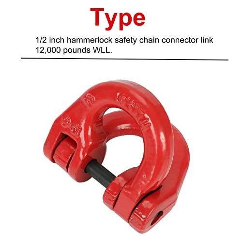 KAFLLA Hammerlock Coupling Link Tow Hitch Safety Chain with G80 1/2 inch Hammer Lock Connector, 12000lbs WLL (Red)