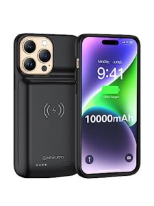 newdery 10000mah battery case for iphone 14/14 pro/13/13 pro, wireless charging & wired earphone & sync-data supported, portable extended charger case for iphone 14/13 pro, 6.1 inch black