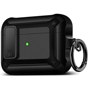 maxjoy for airpods pro 2nd generation case, carbon fiber secure lock clip full body shockproof hard shell protective case cover with keychain for apple airpod pro 2, black