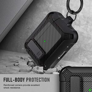 Maxjoy for Airpods Pro 2nd Generation Case, Carbon Fiber Secure Lock Clip Full Body Shockproof Hard Shell Protective Case Cover with Keychain for Apple AirPod Pro 2, Black