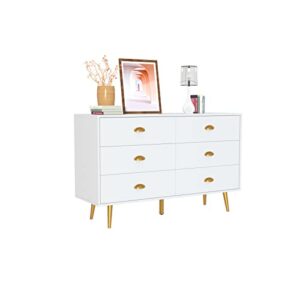 carpetnal white dresser, modern dresser for bedroom, 6 drawer dresser with wide drawers and metal handles, wooden double dressers & chest of drawers for hallway, entryway