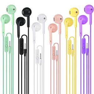 20 pcs earbuds earphones bulk with mic 3.5 mm assorted colors earbuds wired call earphones for schools classroom libraries students kindergarten children teens adult gift, individually bagged