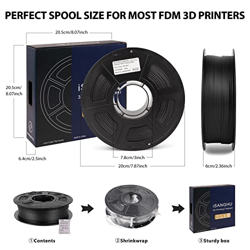iSANGHU Carbon Fiber PETG Filament 1.75 +/-0.02mm, Upgraded Black PETG CF 3D Printer Filament, Lightweight High Strength, Good Layer Adhesion, Moisture Free, 3D Filament for Most FDM 3D Printers 1KG