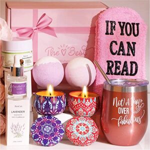 christmas gifts for mom birthday gifts for women, relaxing spa gift basket for women self care gift set for women,unique pink gift ideas for her sister best friend female aunt tumbler gift box