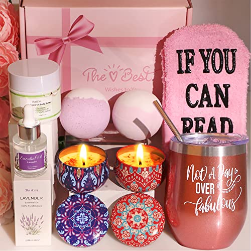 Christmas Gifts for Mom Birthday Gifts for Women, Relaxing Spa Gift Basket for Women Self Care Gift Set for Women,Unique Pink Gift Ideas for Her Sister Best Friend Female Aunt Tumbler Gift Box