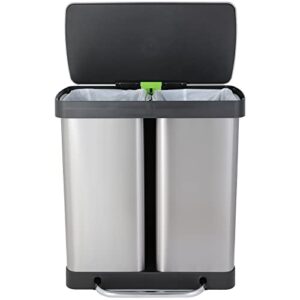lawnion 16 gal stainless steel trash can, dual garbage can for kitchen with 2 compartment, recycle rubbish bin w/removable inner buckets, airtight, soft closure, for kitchen, living room, office