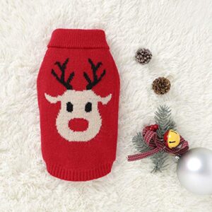 Dog Sweater Pet Christmas Clothes Cartoon Reindeer Dog Knitted Sweater Breathable and Warm Knitwear Warm Pet Sweaters for Dogs Puppy Kitten Cats Holiday Costumes (Red, XL)