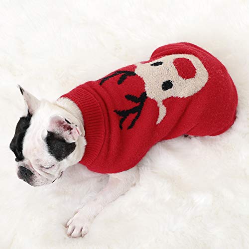 Dog Sweater Pet Christmas Clothes Cartoon Reindeer Dog Knitted Sweater Breathable and Warm Knitwear Warm Pet Sweaters for Dogs Puppy Kitten Cats Holiday Costumes (Red, XL)